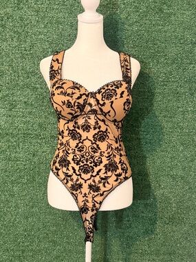 Windsor Tan Nude Bodysuit with Black Floral Burnout